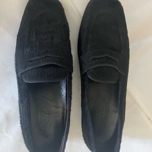 Tod's black pony hair driving/women shoes size 8.5 with original dust bag.